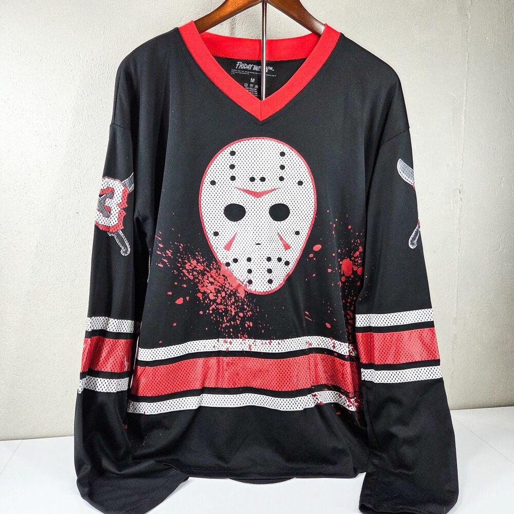 Friday The 13th Jason Voorhees Hockey Jersey Long Sleeve Shirt Sz M